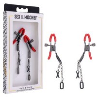 S&M X&O'S NIPPLE CLAMPS BLACK/RED